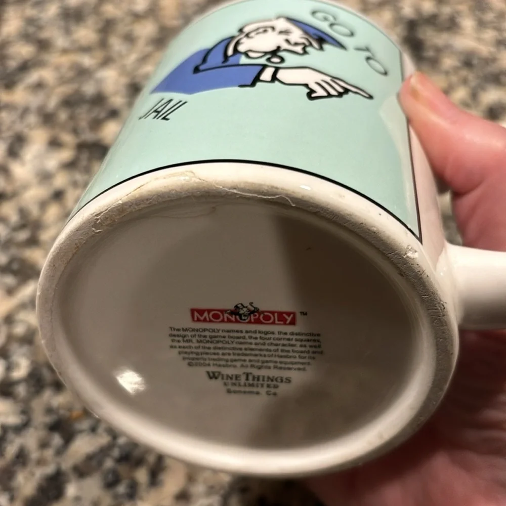 Monopoly Coffee Mug Cup: GO DIRECTLY TO JAIL Do Not Pass Go, Do Not Collect $200
